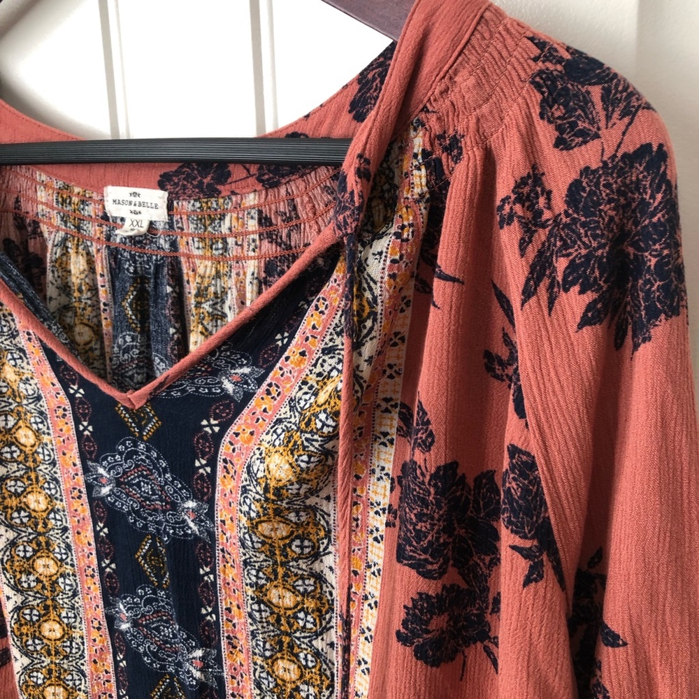 Mason & Belle 3/4 Sleeve Boho Top, Size XXL. - Picture 2 of 6